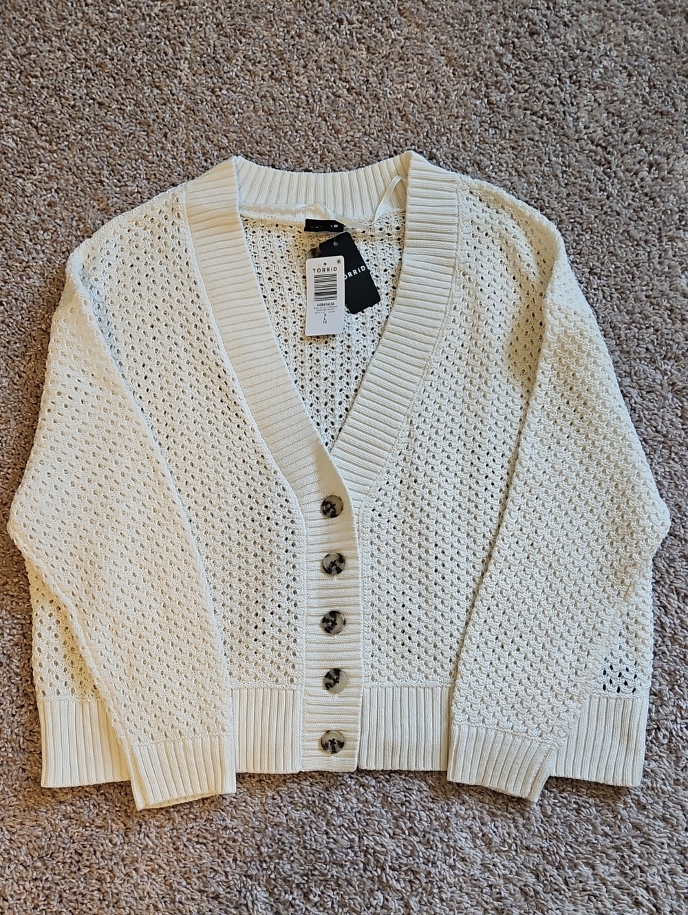 torrid Cream Open-Knit V-Neck Button Cardigan